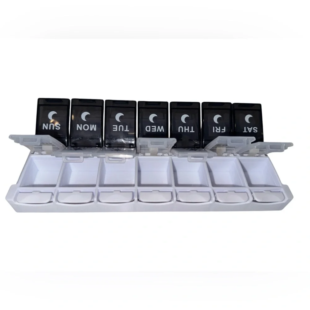 Weekly Pill Organizer with Black and White Compartments